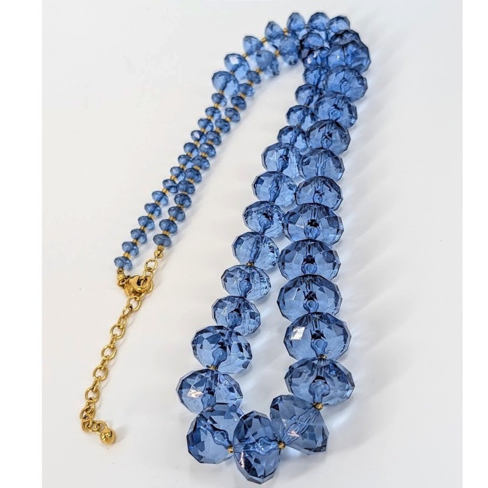 Joan Rivers Blue Glass Faceted Bead Necklace Graduated Hollywood Regency - Picture 9 of 12